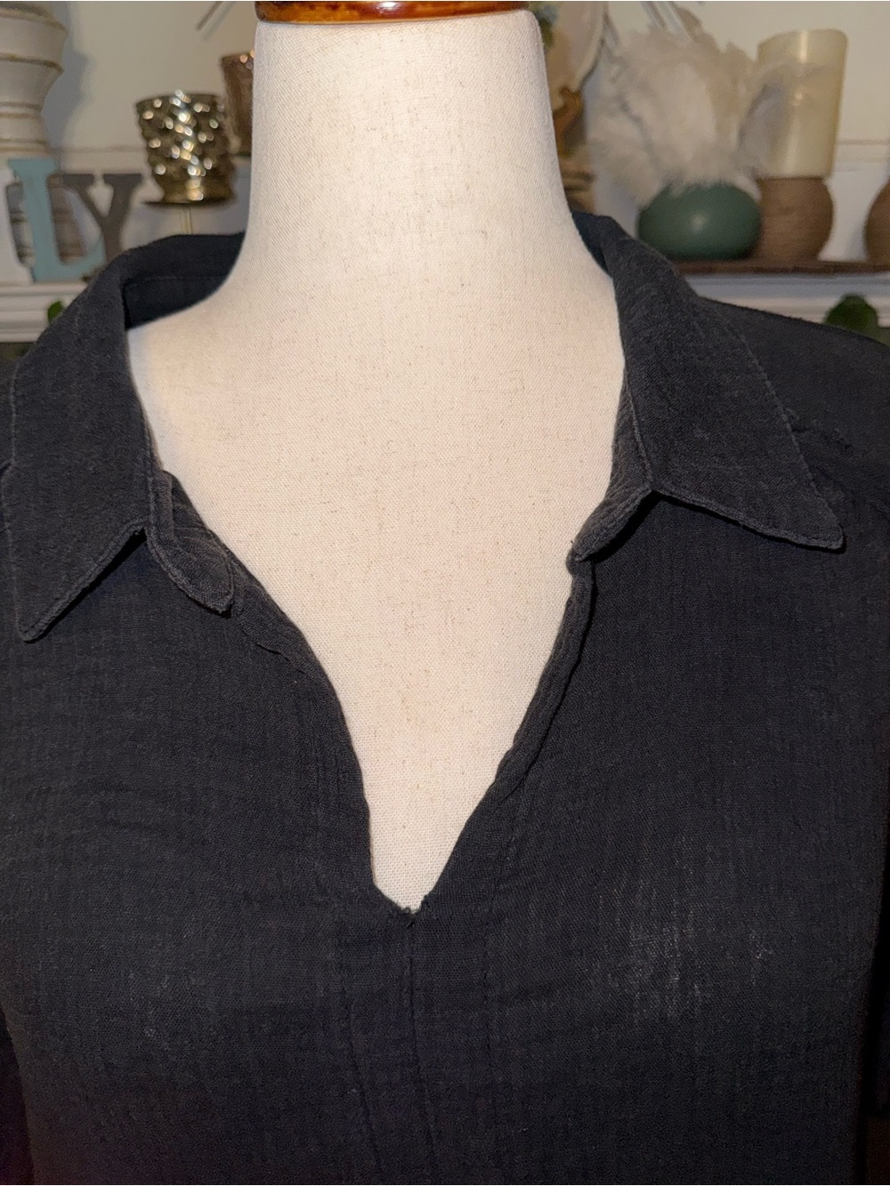Umgee Washed Black Relaxed Maxi Dress with Collar - Picture 2 of 6